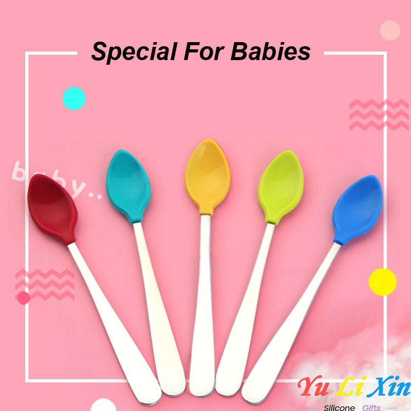 Fashion Colors Silicone Head Stainless Steel Handle Kids Spoon